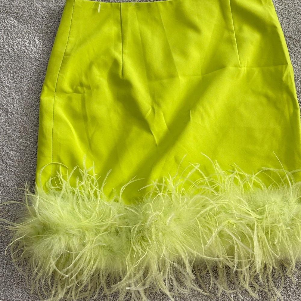 Asymmetrical Lime Green Feathered Dress - Picture 2 of 5